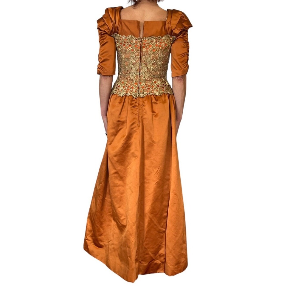 ESCADA COUTURE WOMEN'S SILK SATIN ORANGE EMBROIDERED VICTORIAN BALL GOWN 36 4/6 - Picture 8 of 15